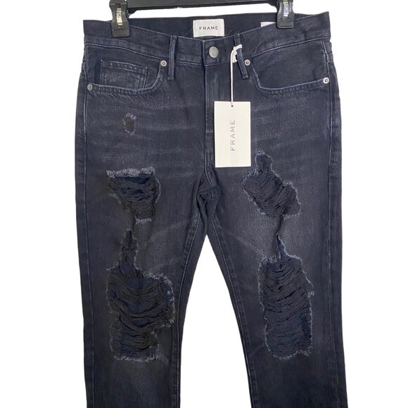 Frame men’s L’ Homme slim distressed‎ denim black jeans size 29 NEW - Picture 5 of 7